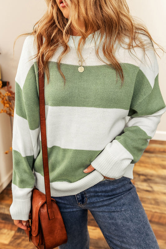 Green Colorblock Knit Sweater