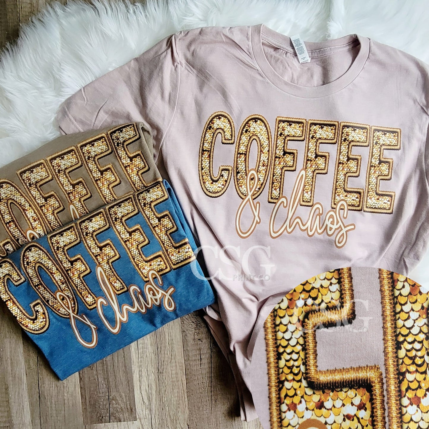 Faux Sequin Coffee and Chaos