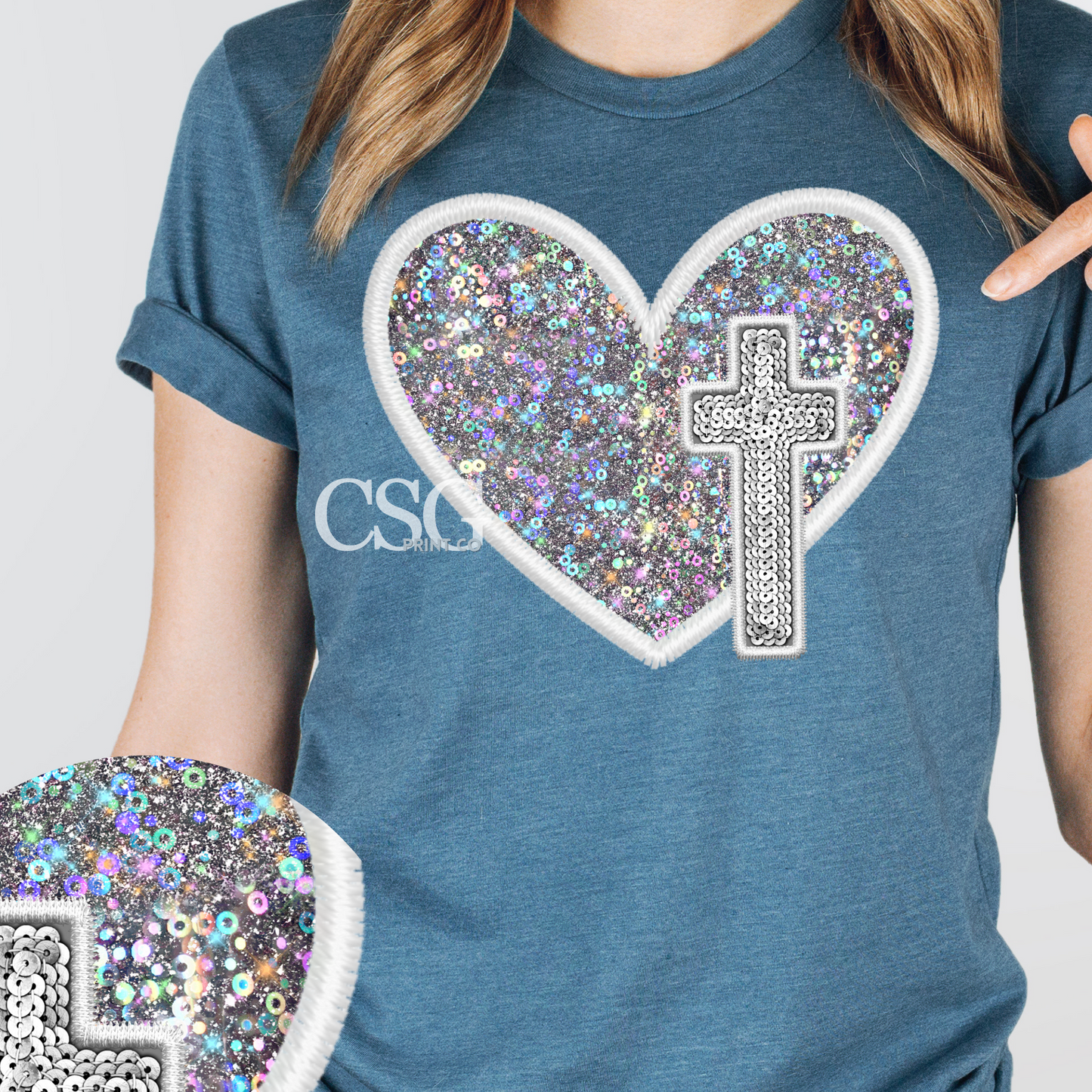 Sequin Heart with Cross-Adult-Faux Sequins